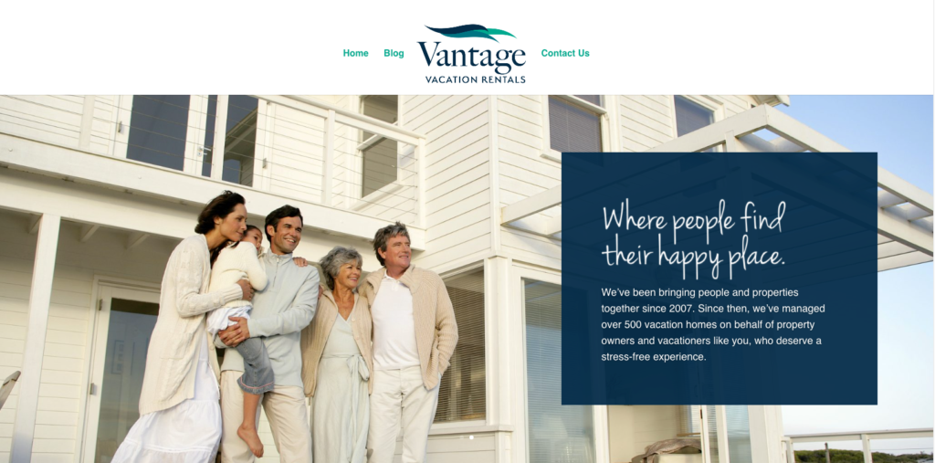 Vantage Vacation Rentals website