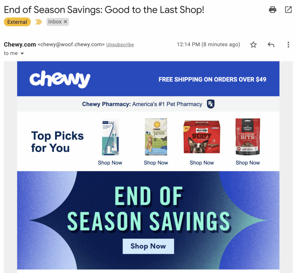 chewy end of season savings